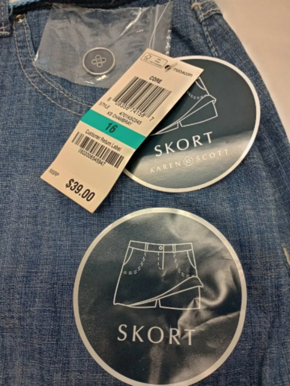 Karen Scott Chambray Denim Skort with Belt Women's Size 16 NWT